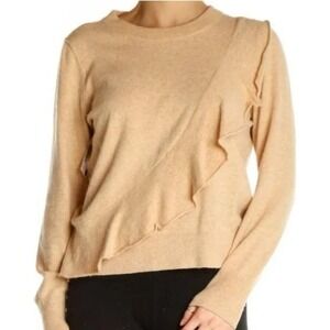 J Crew Mercantile Wool Blend Sweater XL Beige‎ Ruffle Front Preppy Chic